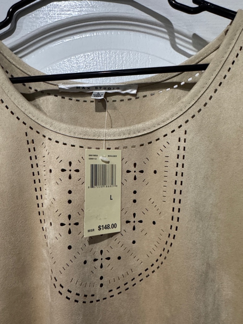 Max Studio Beige Laser-Cut Suede-Look Sleeveless Dress - Picture 2 of 3